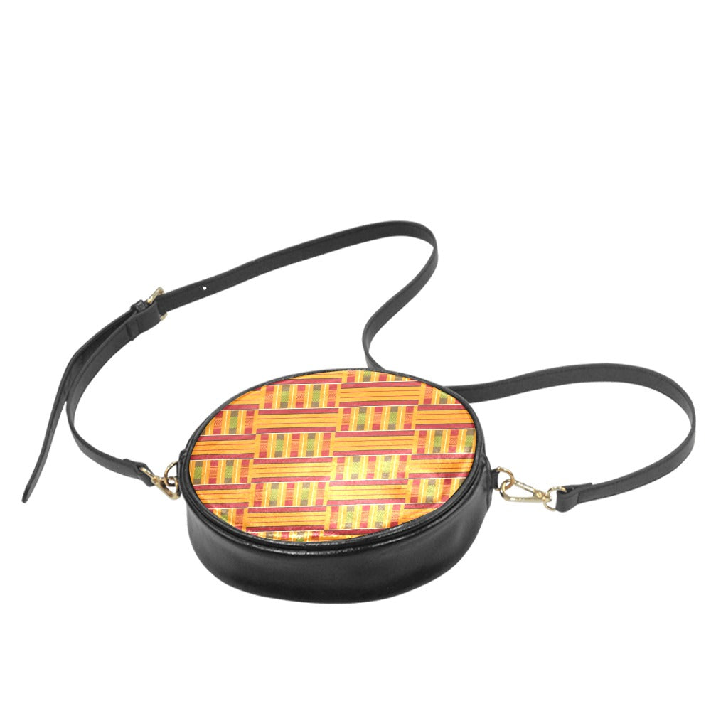 Kente Roll Bag Black Round Messenger Bag (Model 1647)