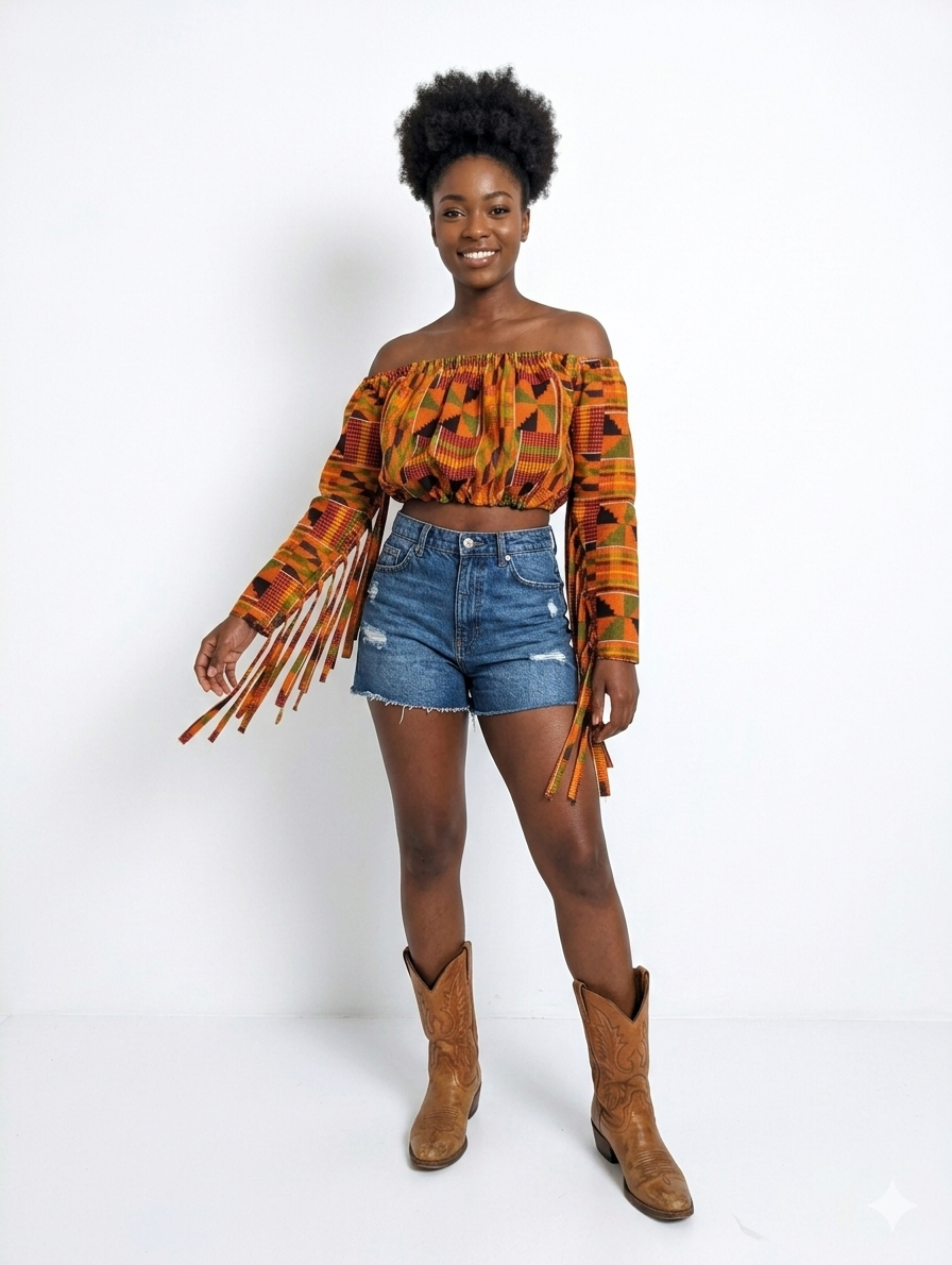 Vibrant Kente Fringe Crop Top (PRE-ORDER)