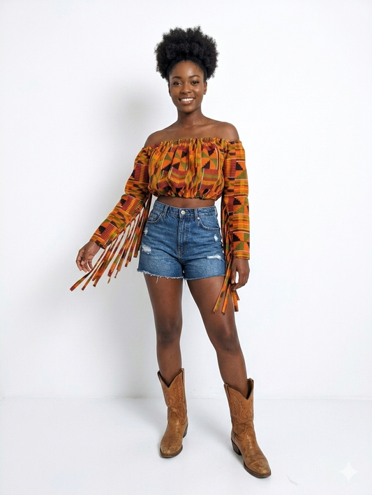 Vibrant Kente Fringe Crop Top (PRE-ORDER)
