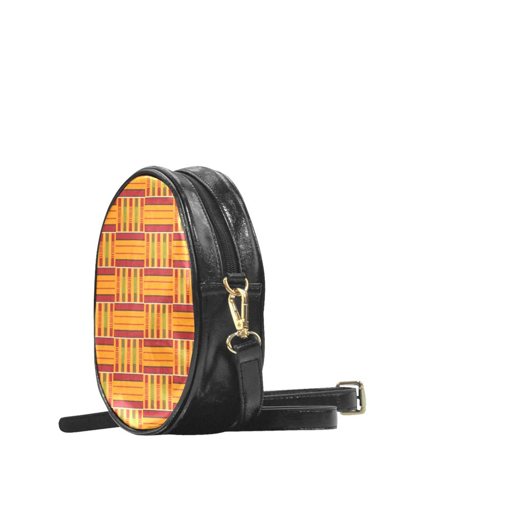 Kente Roll Bag Black Round Messenger Bag (Model 1647)
