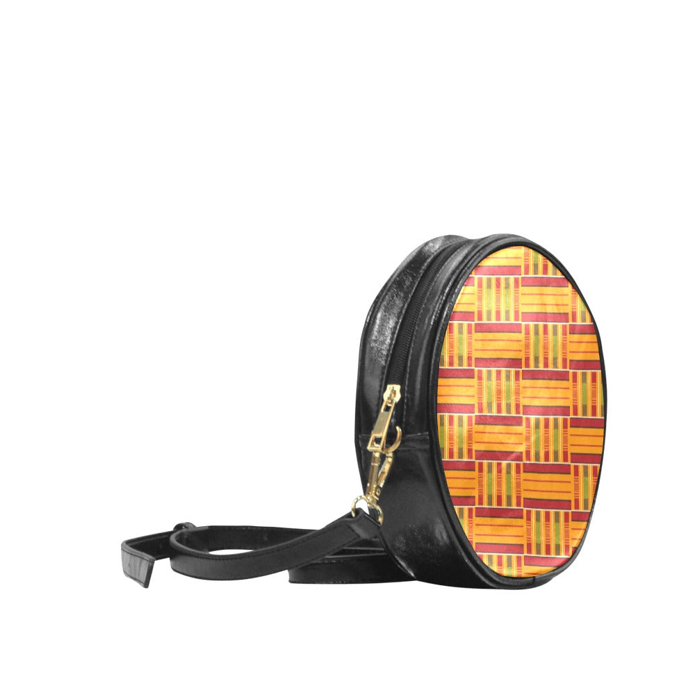 Kente Roll Bag Black Round Messenger Bag (Model 1647)