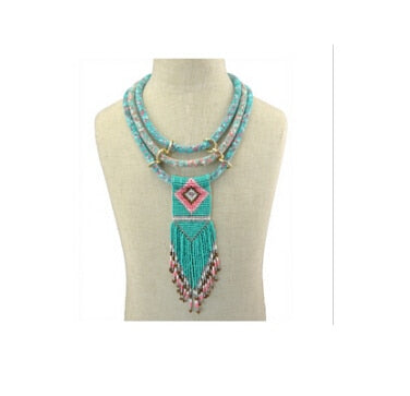 African Resin Beaded Tassel  Maxi Necklace - Desante Fashions