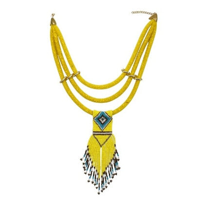 African Resin Beaded Tassel  Maxi Necklace - Desante Fashions