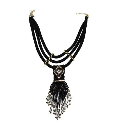 African Resin Beaded Tassel  Maxi Necklace - Desante Fashions