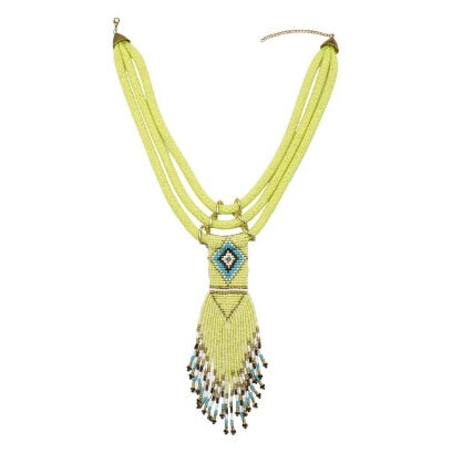 African Resin Beaded Tassel  Maxi Necklace - Desante Fashions