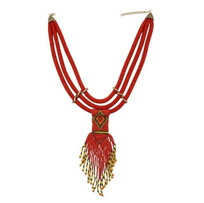 African Resin Beaded Tassel  Maxi Necklace - Desante Fashions